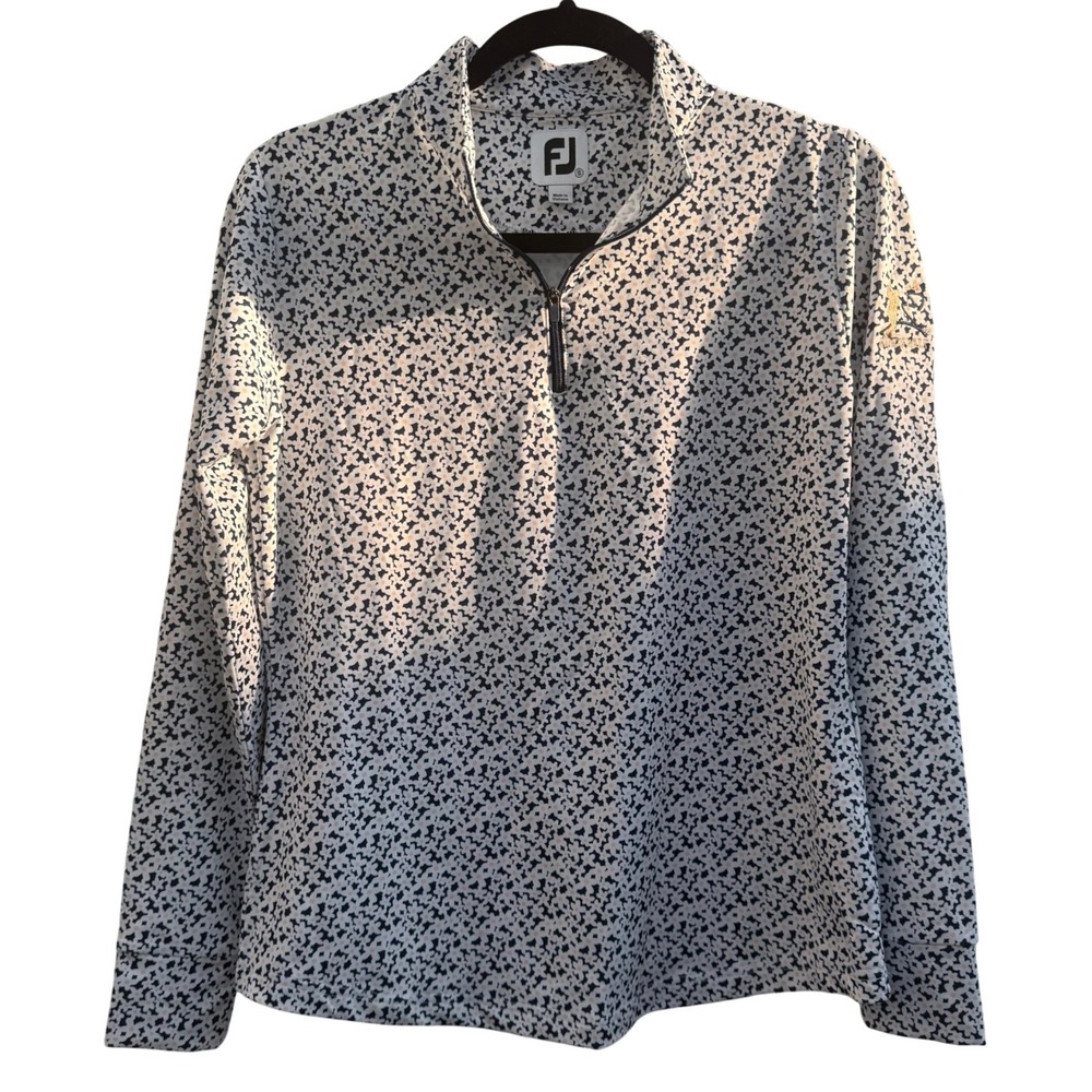 FootJoy Womens Floral Quarter Zip Golf Pullover Navy White Kings Walk Small